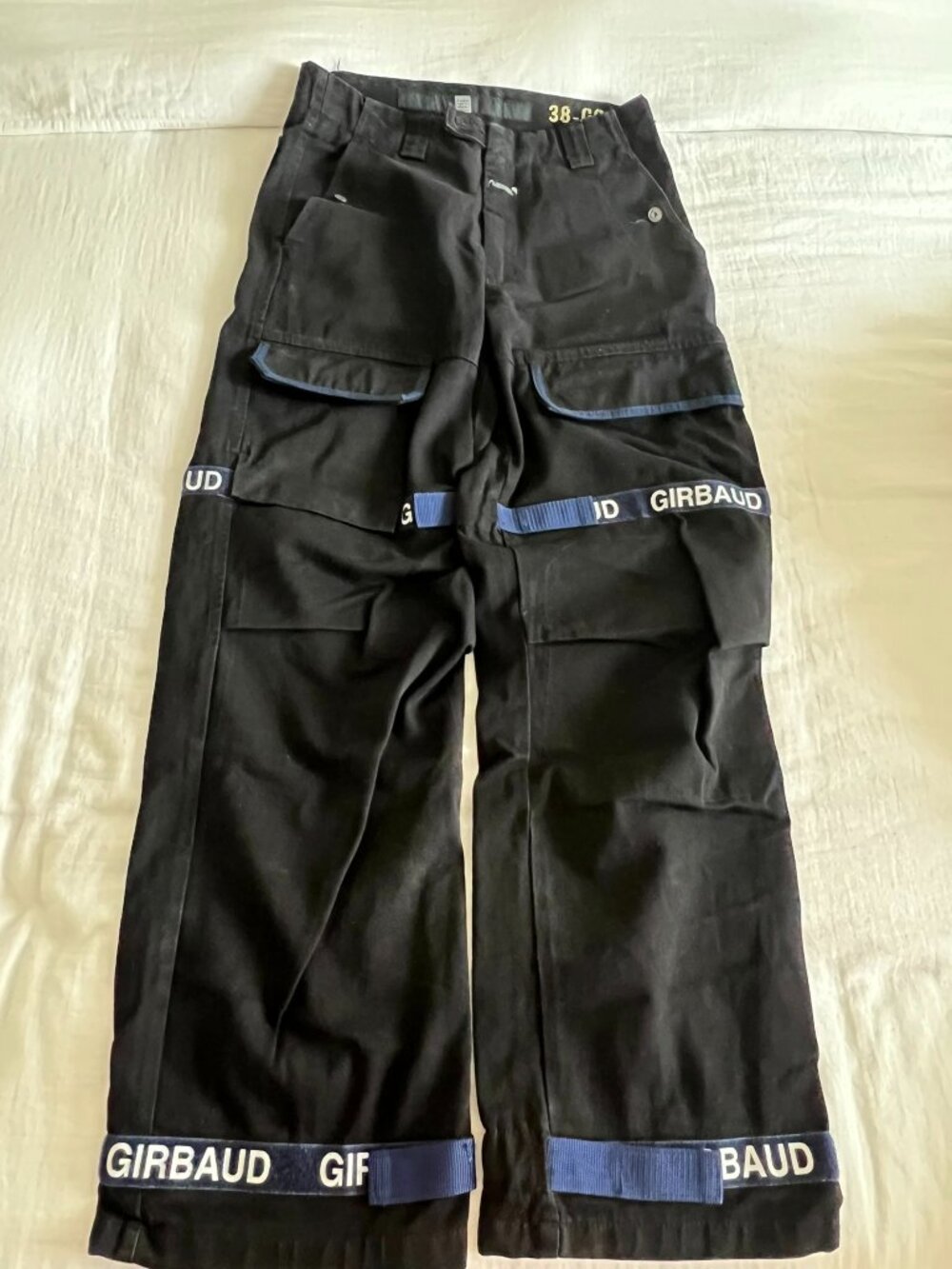 GIRBAUD Jeans, Deep Black Denim, Dark Blue Trim, Velcro Straps